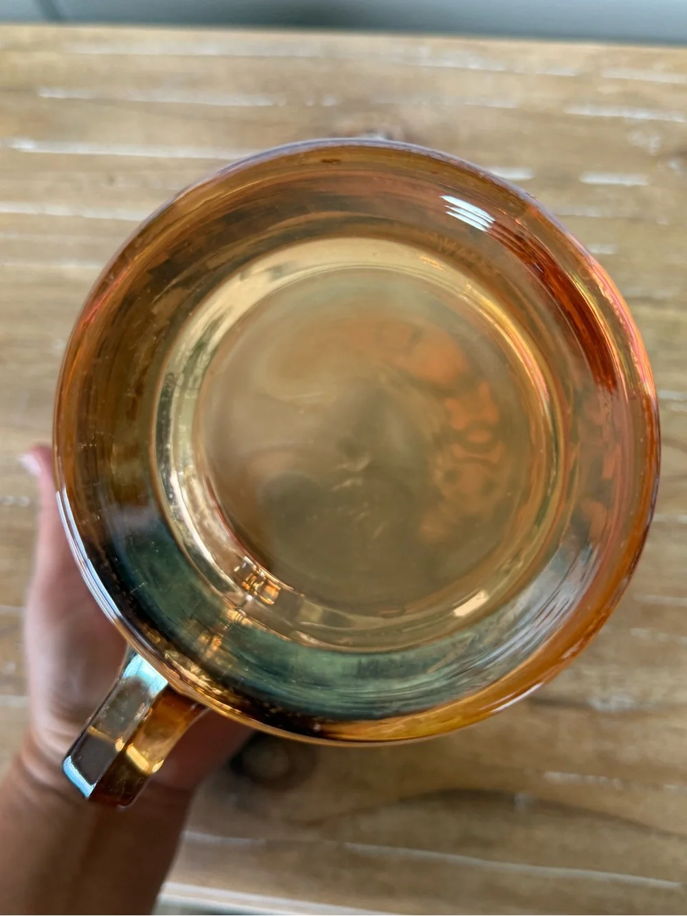 Vintage Jeannette Cosmos Marigold Carnival Glass Floral Pitcher 9 Inch